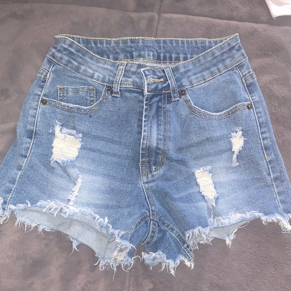 Zara Blue Distressed Jean Shorts